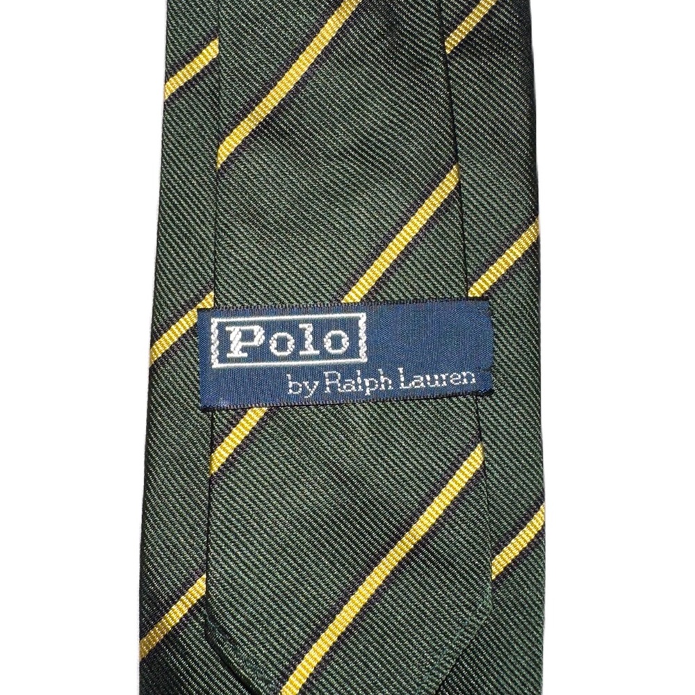 Polo by Ralph Lauren Green with gold Stripe Hand Made 💯 Silk
